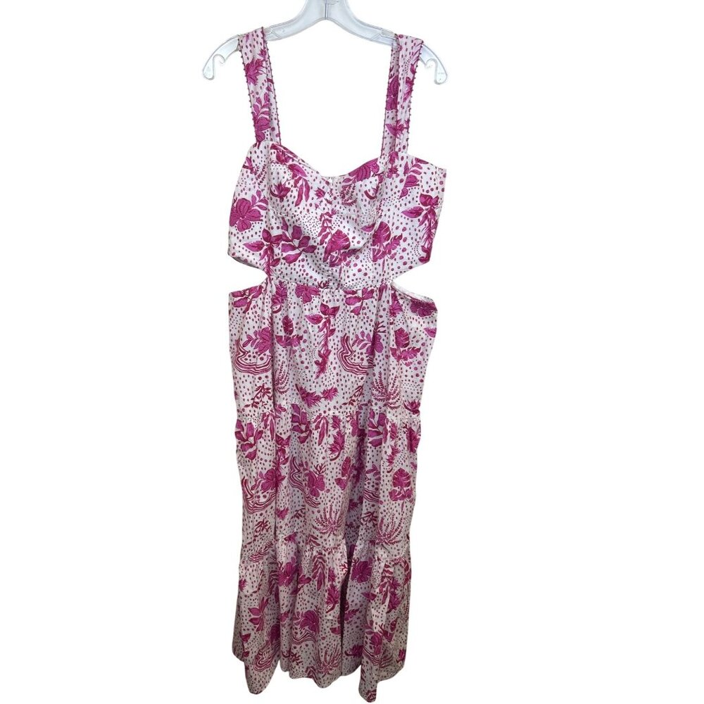 NWT Zara Women's L Strappy Floral Cut-Out Maxi Dress Pink White Resort Tropical - Picture 4 of 14